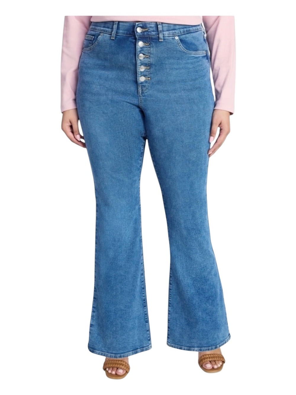 Terra & Sky High-Rise Button-Fly Flare Leg Jeans - Blue Women’s Plus Size 26W